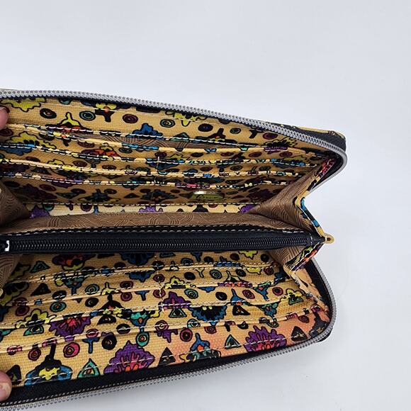 Sakroots Wallet Peace Pattern Coated Canvas Full Zip Around Divided Many Slots - Picture 6 of 8